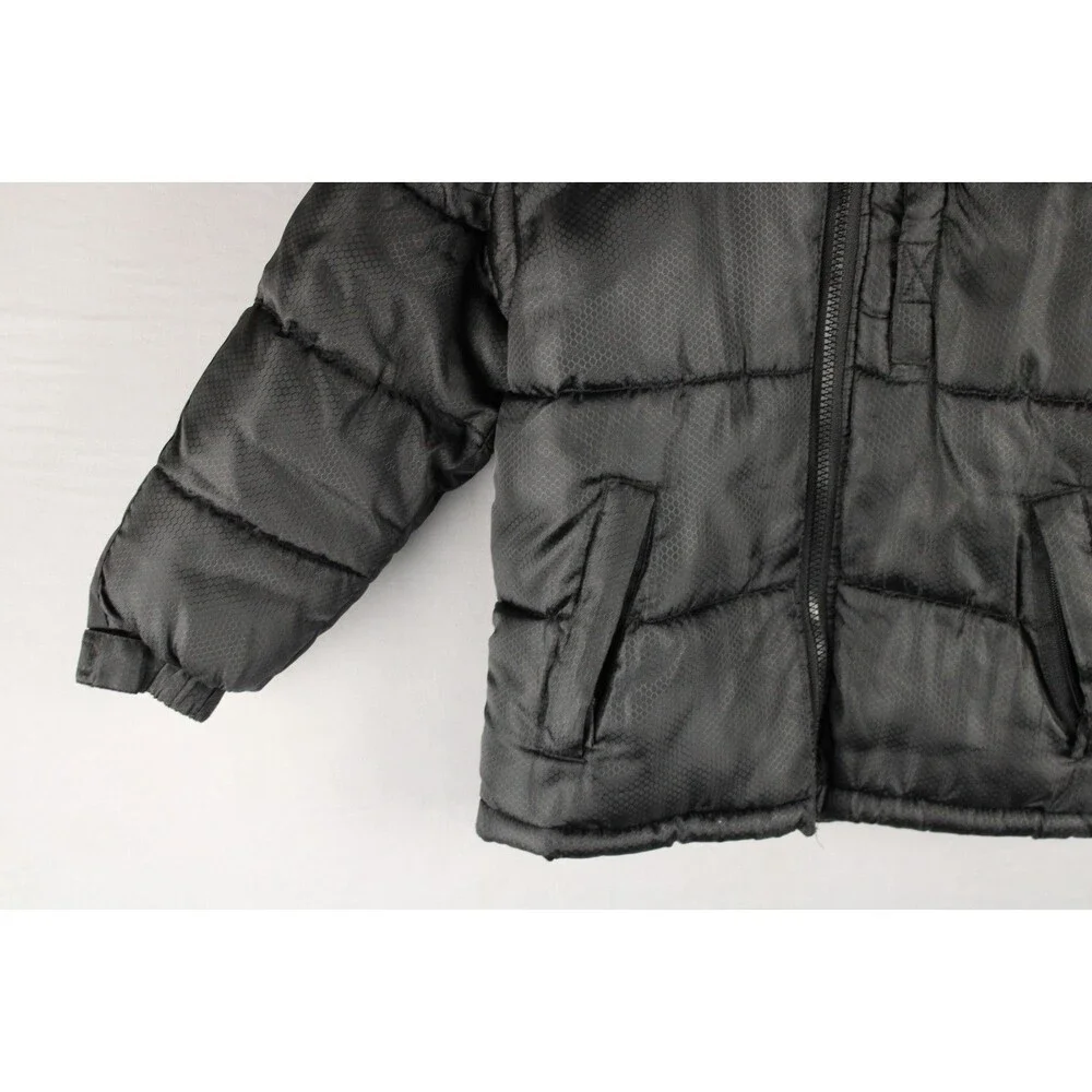 U.S. Polo Assn Puffer Jacket Black Logo Sleeve Hood Zip Pockets Lined Size 5/6